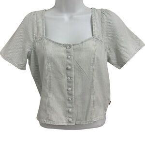 Levi's Light Blue Striped Button-Up Cropped Blouse Size XS